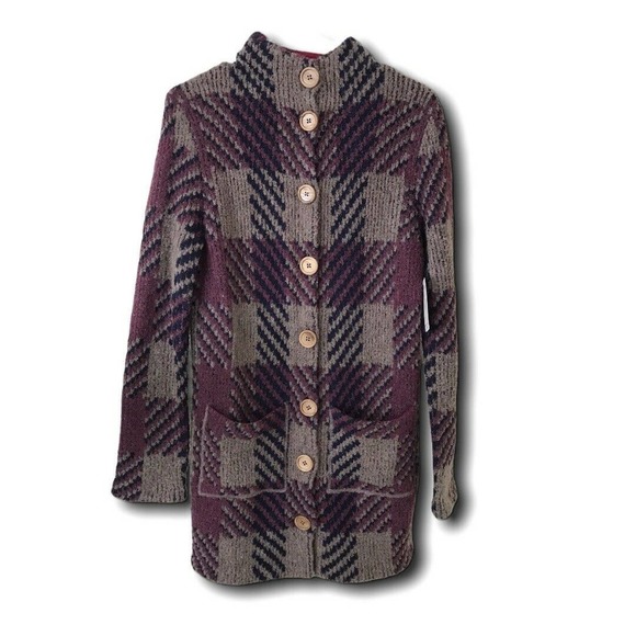 Free People Polly Maggoo Plaid Knit Long Jacket S - Picture 1 of 8